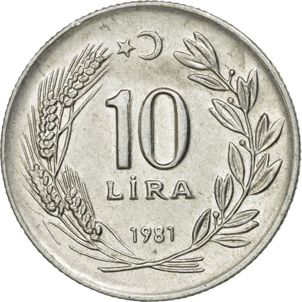 Coin, Turkey, 10 Lira, 1981, EF(40-45), Aluminum, KM:945