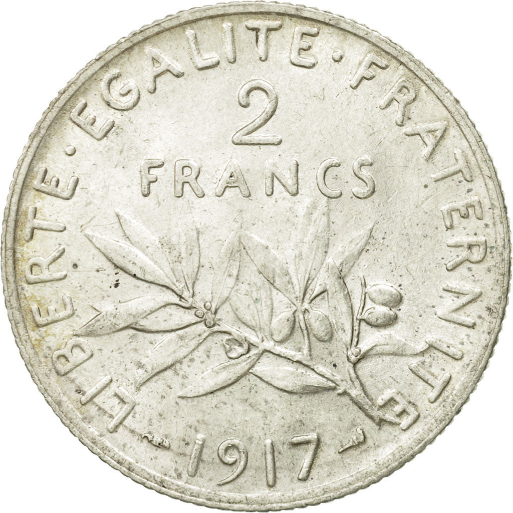 Coin, France, Semeuse, 2 Francs, 1917, Paris, EF(40-45), Silver, KM:845.1