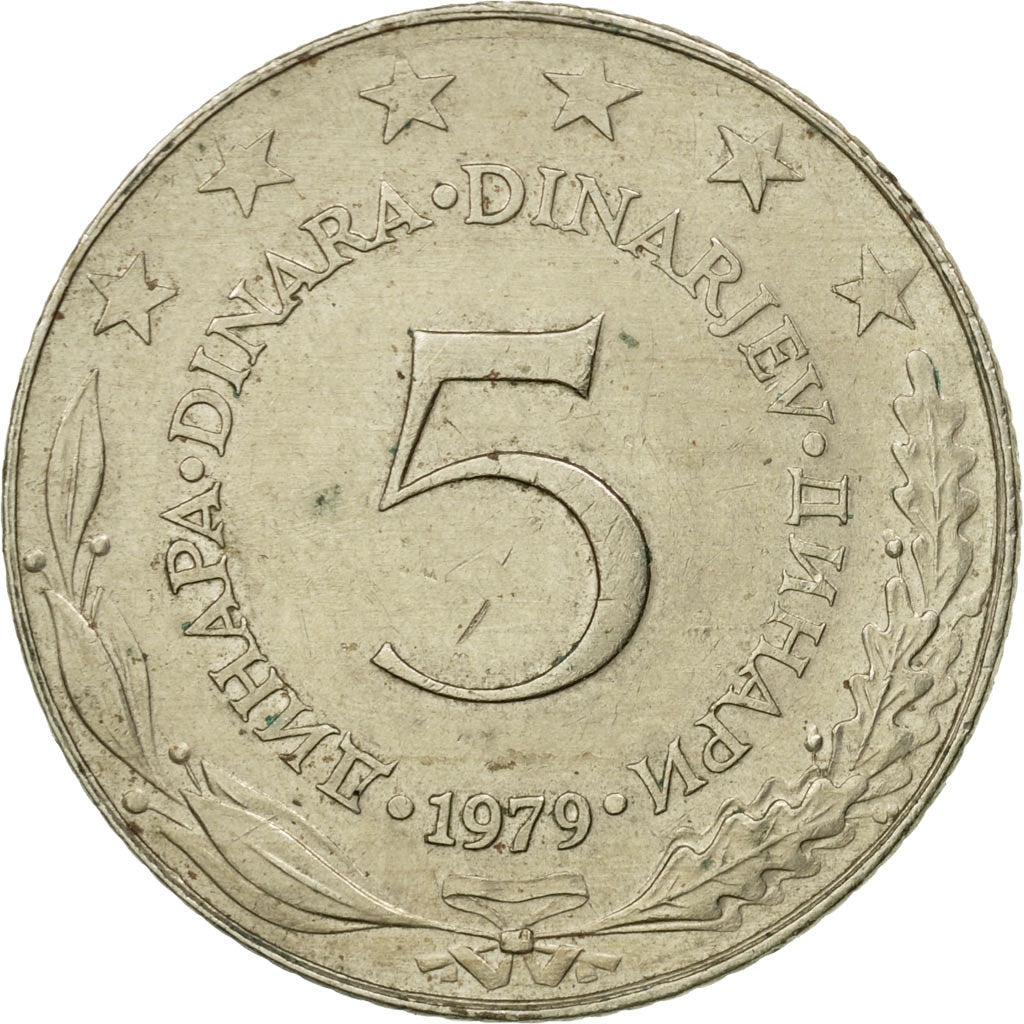 Coin, Yugoslavia, 5 Dinara, 1979, EF(40-45), Copper-Nickel-Zinc, KM:58