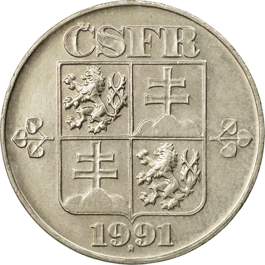 Coin, Czechoslovakia, 5 Korun, 1991, EF(40-45), Copper-nickel, KM:152