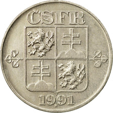 Coin, Czechoslovakia, 5 Korun, 1991, EF(40-45), Copper-nickel, KM:152