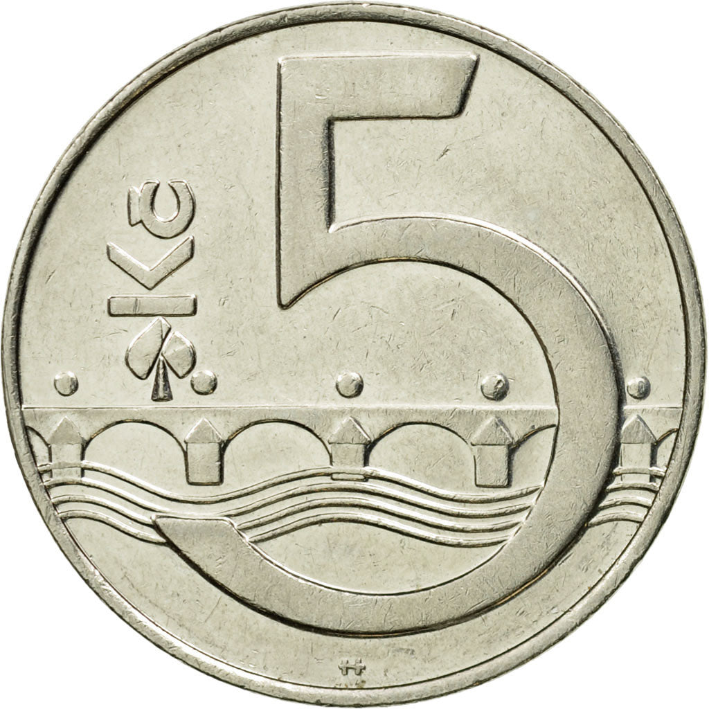 Coin, Czech Republic, 5 Korun, 1993, EF(40-45), Nickel plated steel, KM:8