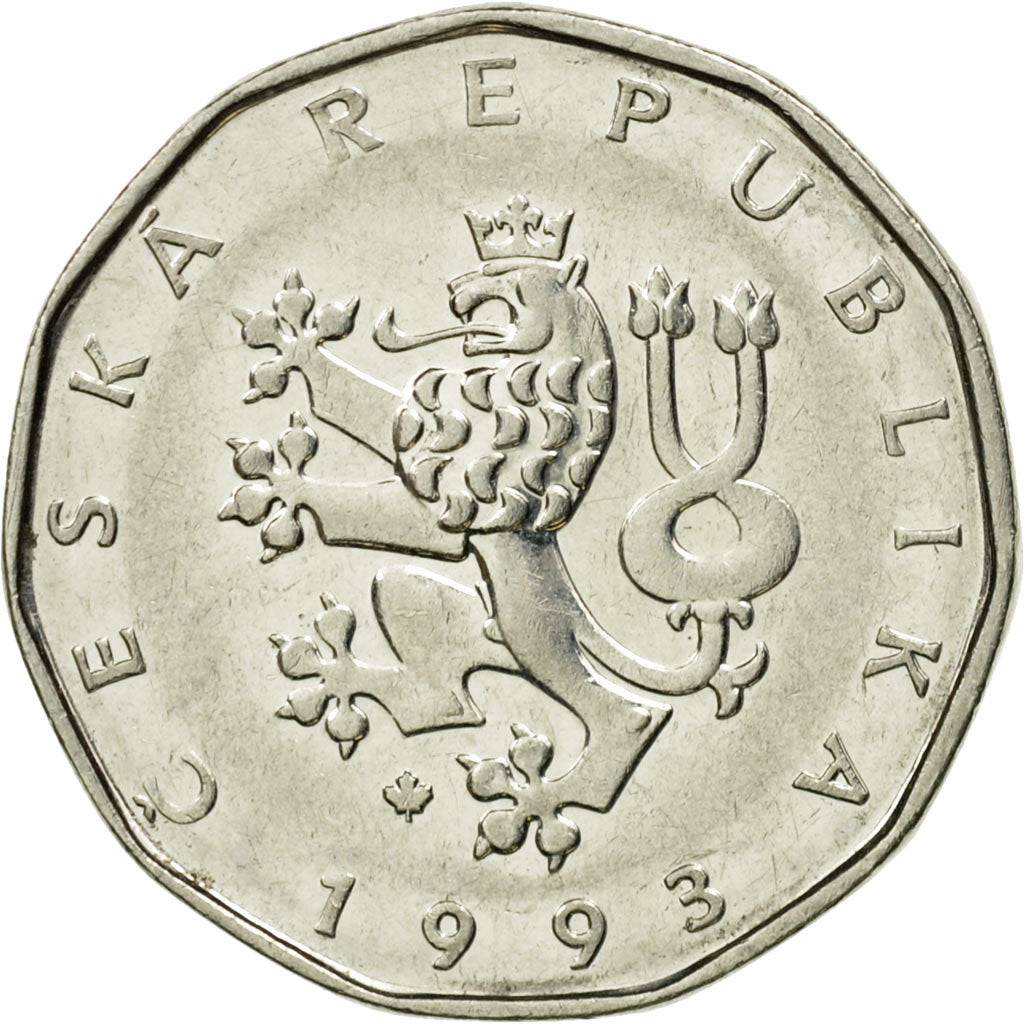 Moneta, Czechy, 2 Koruny, 1993, EF(40-45), Nickel platerowany stalą, KM:9