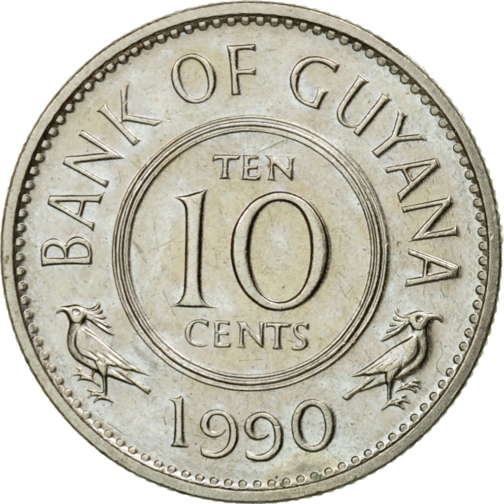 Coin, Guyana, 10 Cents, 1990, EF(40-45), Copper-nickel, KM:33