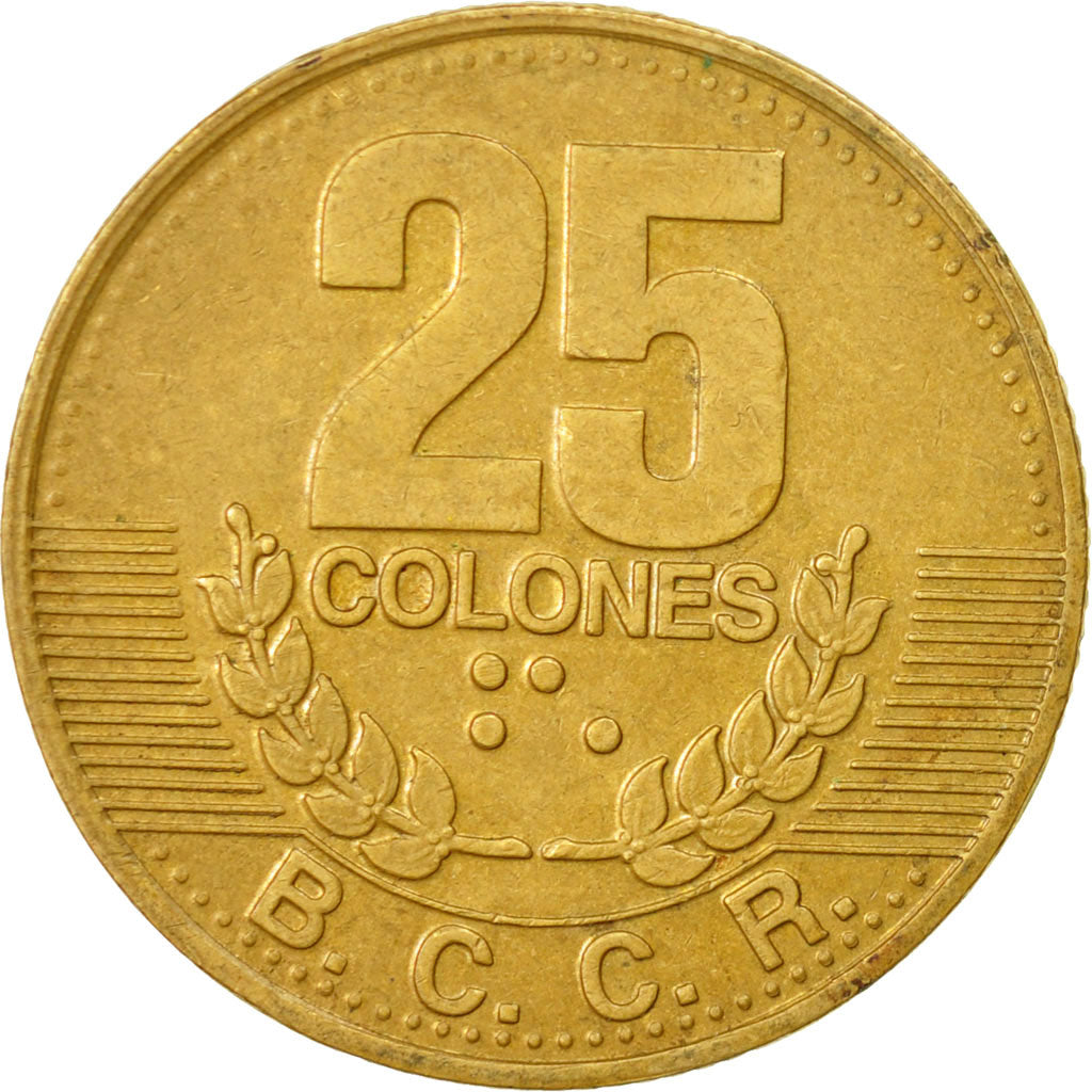Moneda, Costa Rica, 25 Colones, 1995, MBC, Latón chapado en acero, KM:229