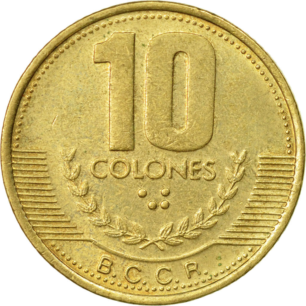 Moneda, Costa Rica, 10 Colones, 1999, MBC, Latón, KM:228a.1