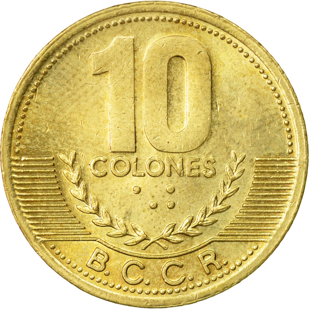 Coin, Costa Rica, 10 Colones, 2002, EF(40-45), Brass, KM:228.2
