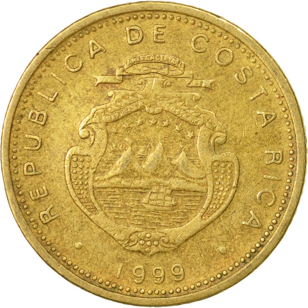 Coin, Costa Rica, 5 Colones, 1999, EF(40-45), Brass, KM:227a.1