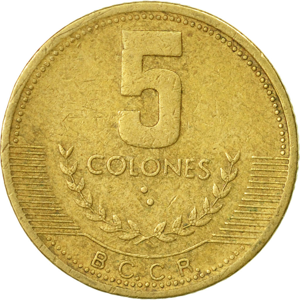 Coin, Costa Rica, 5 Colones, 1999, EF(40-45), Brass, KM:227a.1