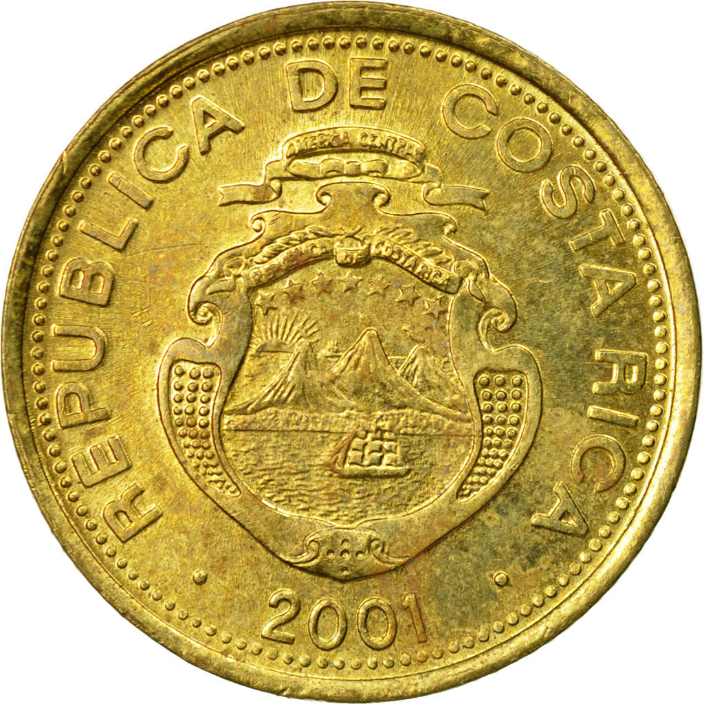 Coin, Costa Rica, 5 Colones, 2001, EF(40-45), Brass, KM:227a.2