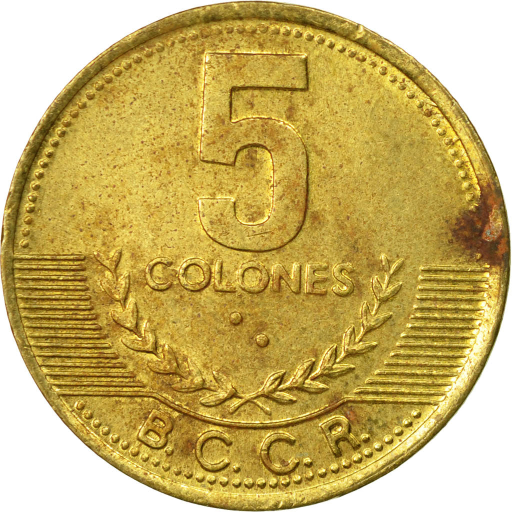 Coin, Costa Rica, 5 Colones, 2001, EF(40-45), Brass, KM:227a.2