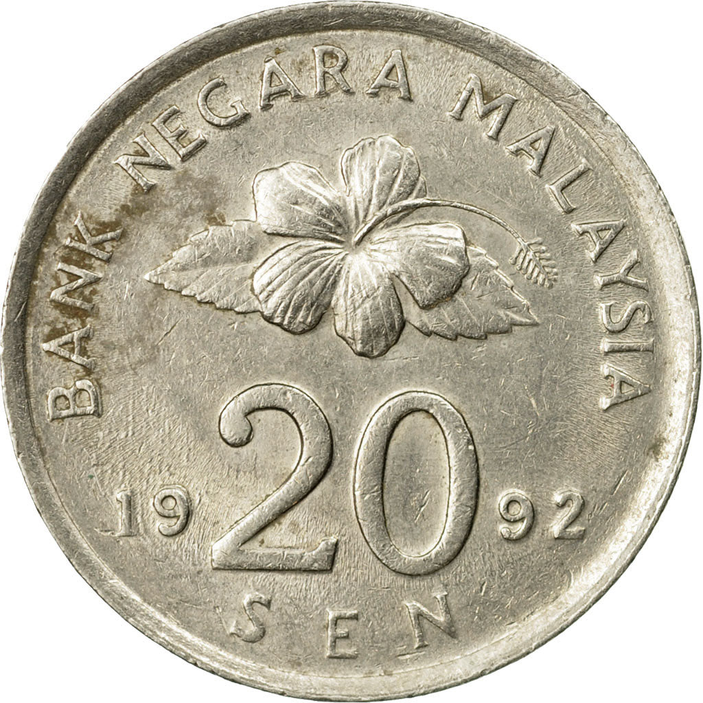 Coin, Malaysia, 20 Sen, 1992, EF(40-45), Copper-nickel, KM:52