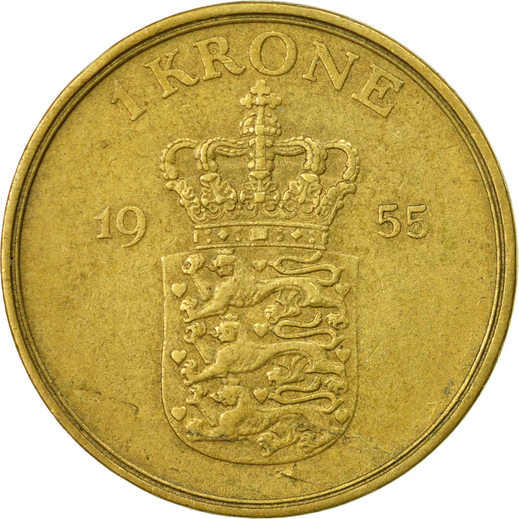 Coin, Denmark, Frederik IX, Krone, 1955, Copenhagen, EF(40-45), Aluminum-Bronze