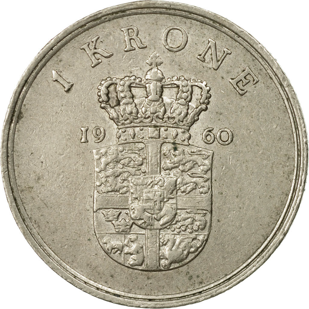Coin, Denmark, Frederik IX, Krone, 1960, Copenhagen, EF(40-45), Copper-nickel