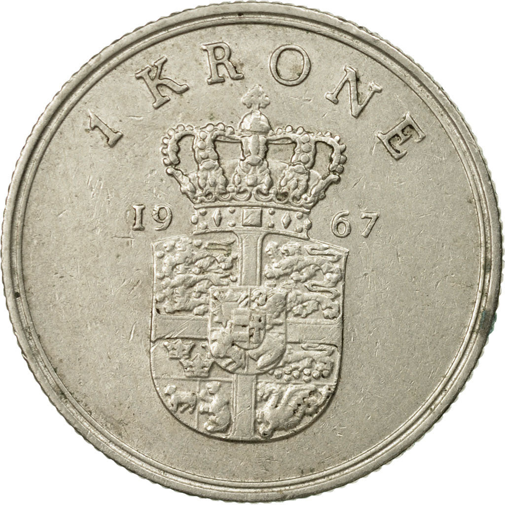 Coin, Denmark, Frederik IX, Krone, 1967, Copenhagen, EF(40-45), Copper-nickel