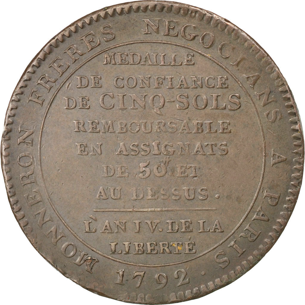 Constitution, Monnaie de Confiance 5 Sols De Monneron 1792, KM Tn34