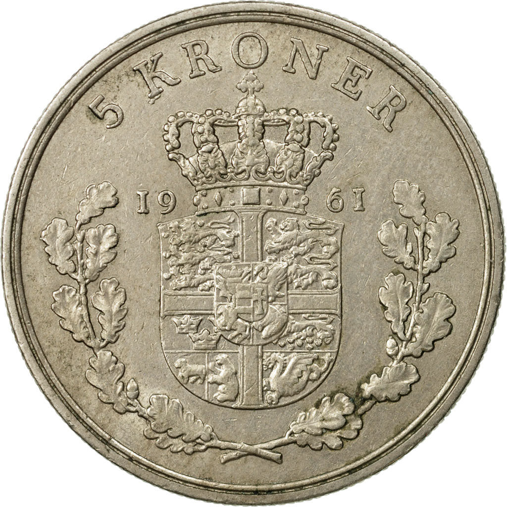 Moneta, Danimarca, Frederik IX, 5 Kroner, 1961, Copenhagen, BB, Rame-nichel