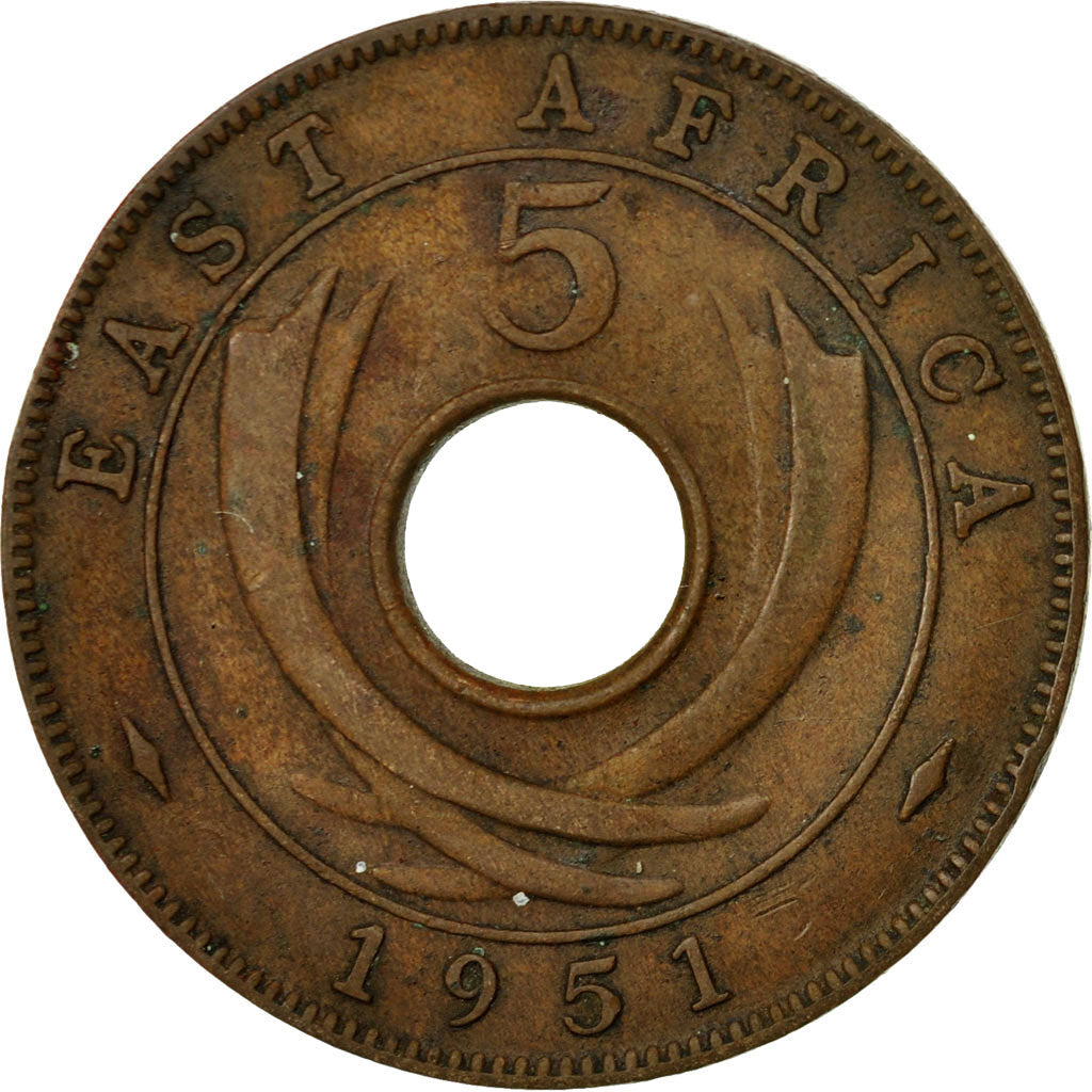 Coin, EAST AFRICA, George VI, 5 Cents, 1951, EF(40-45), Bronze, KM:33