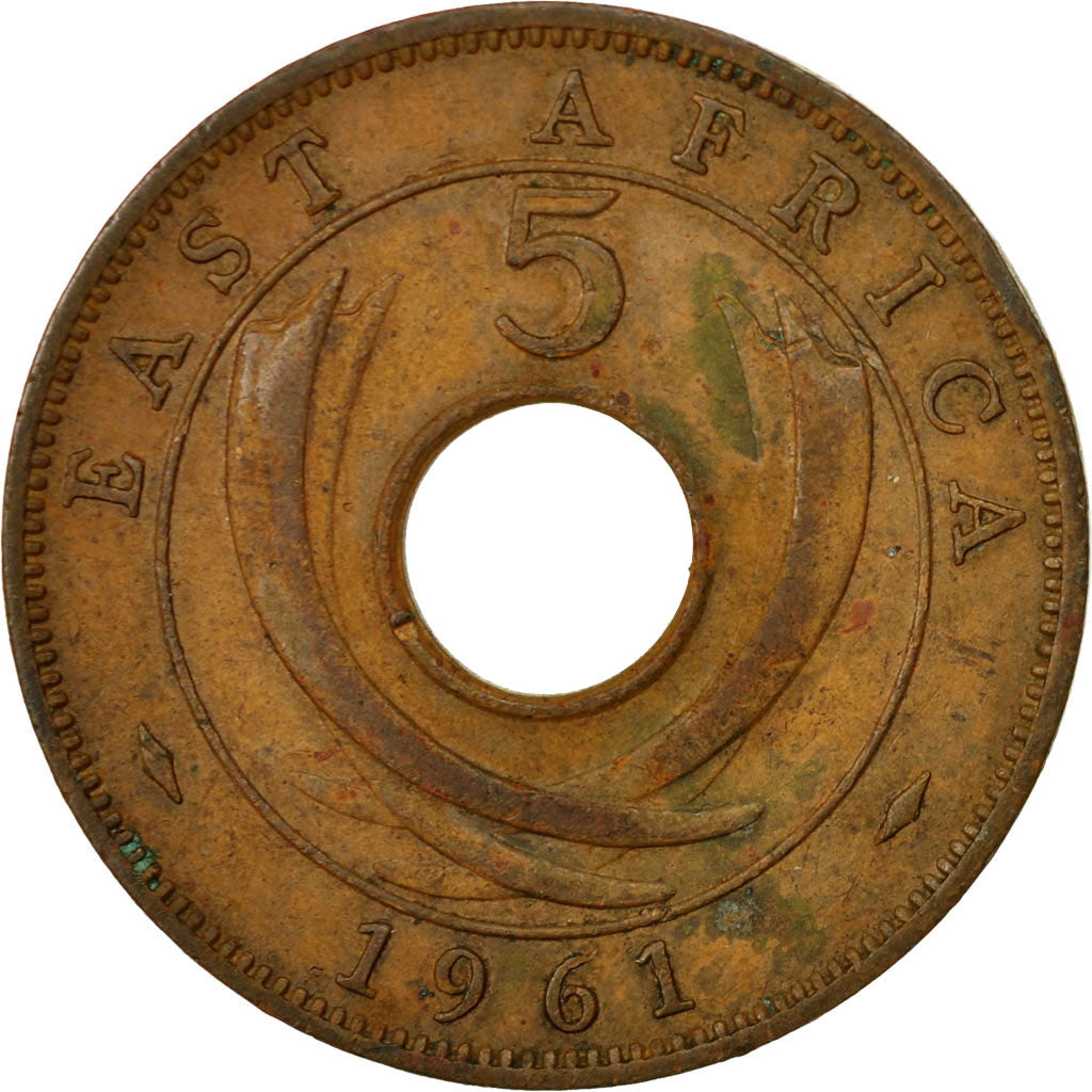 Coin, EAST AFRICA, Elizabeth II, 5 Cents, 1961, EF(40-45), Bronze, KM:37