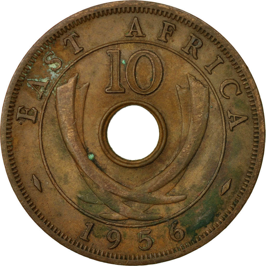 Coin, EAST AFRICA, Elizabeth II, 10 Cents, 1956, EF(40-45), Bronze, KM:38