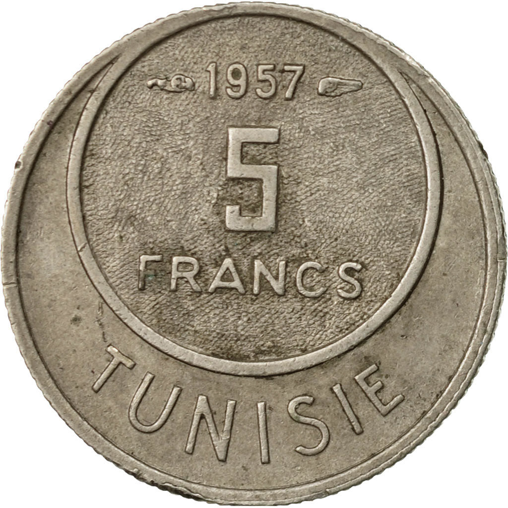 Coin, Tunisia, Muhammad al-Amin Bey, 5 Francs, 1957, Paris, EF(40-45)