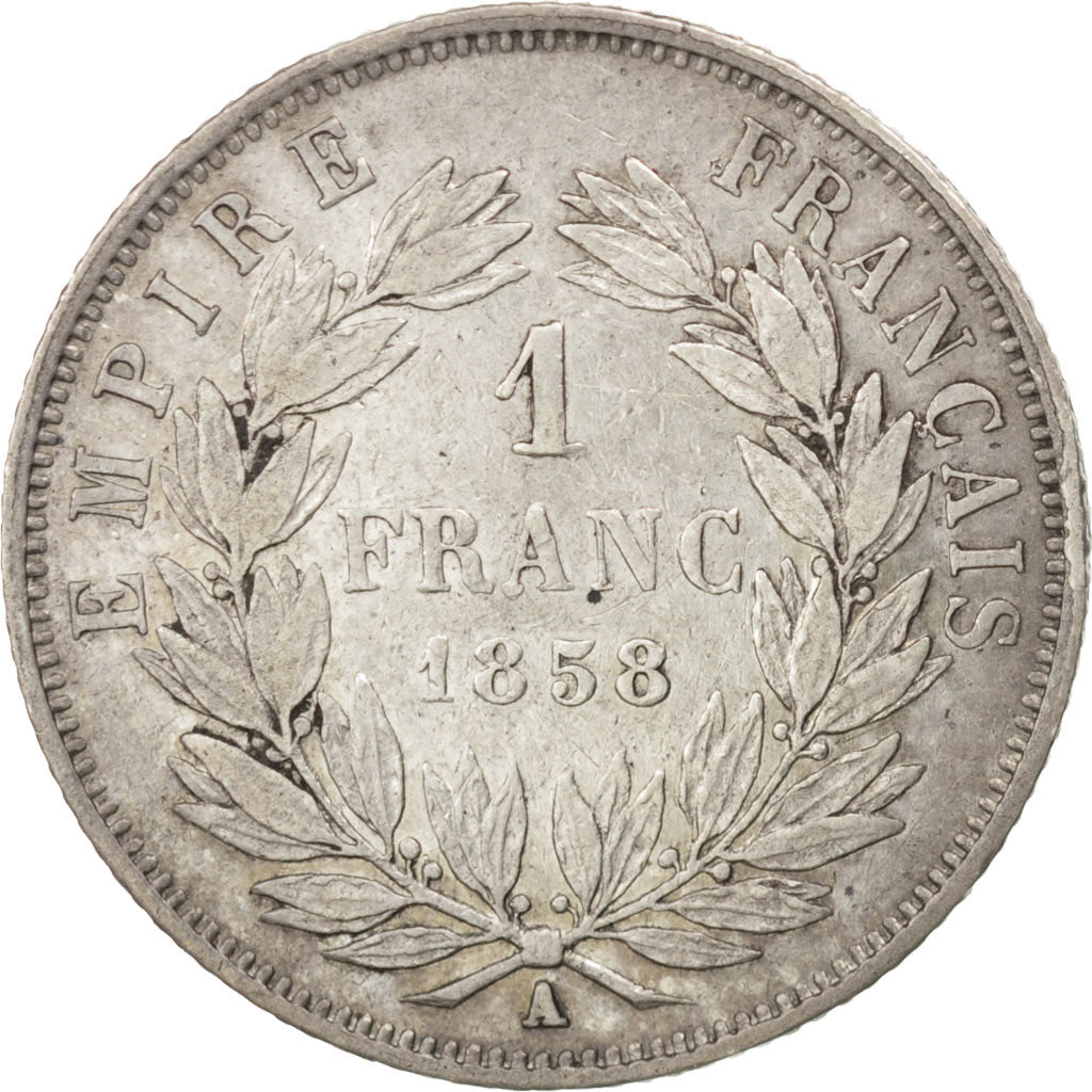 Coin, France, Napoleon III, Napoléon III, Franc, 1858, Paris, AU(50-53)