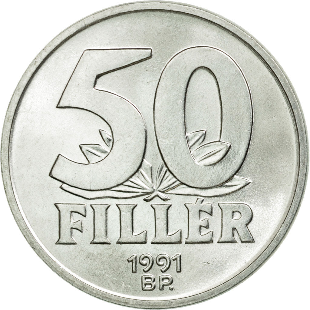 Coin, Hungary, 50 Fillér, 1991, Budapest, AU(55-58), Aluminum, KM:677