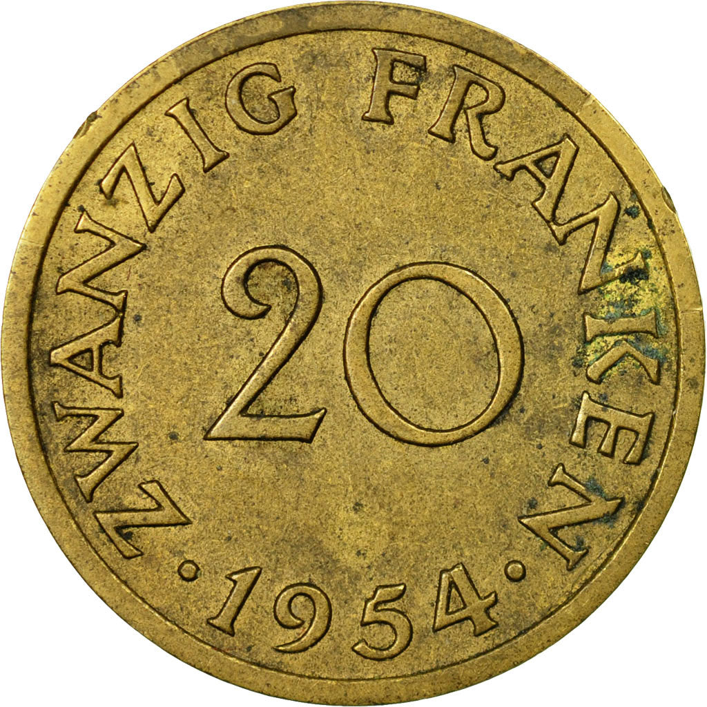 Coin, SAARLAND, 20 Franken, 1954, Paris, EF(40-45), Aluminum-Bronze, KM:2