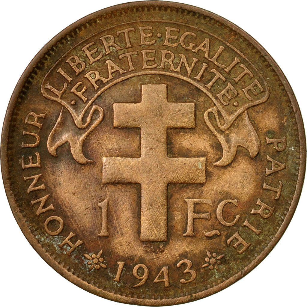 Coin, Cameroon, Franc, 1943, Pretoria, VF(30-35), Bronze, KM:5