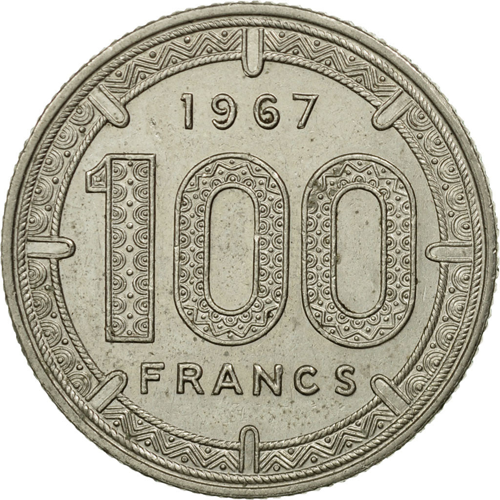 Coin, EQUATORIAL AFRICAN STATES, 100 Francs, 1967, Paris, AU(55-58), Nickel