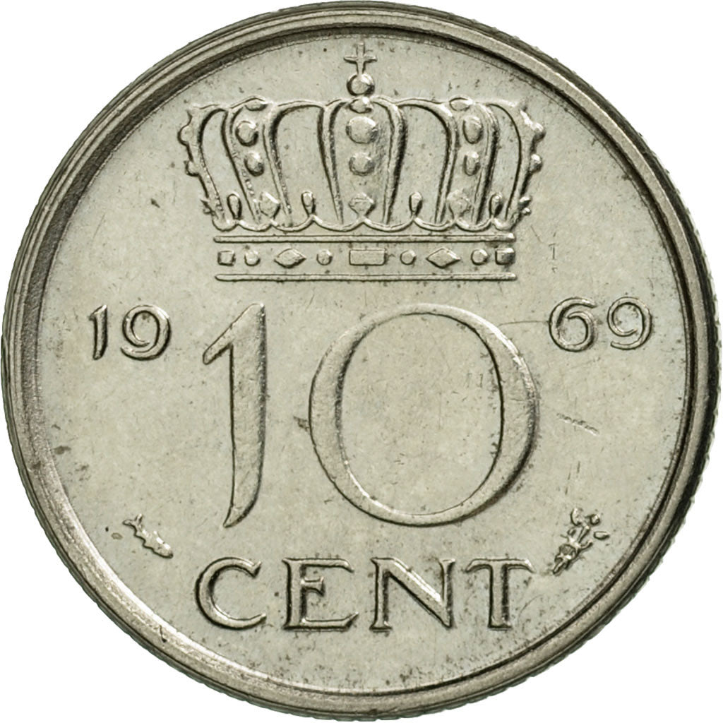 Monnaie, Pays-Bas, Juliana, 10 Cents, 1969, TTB, Nickel, KM:182