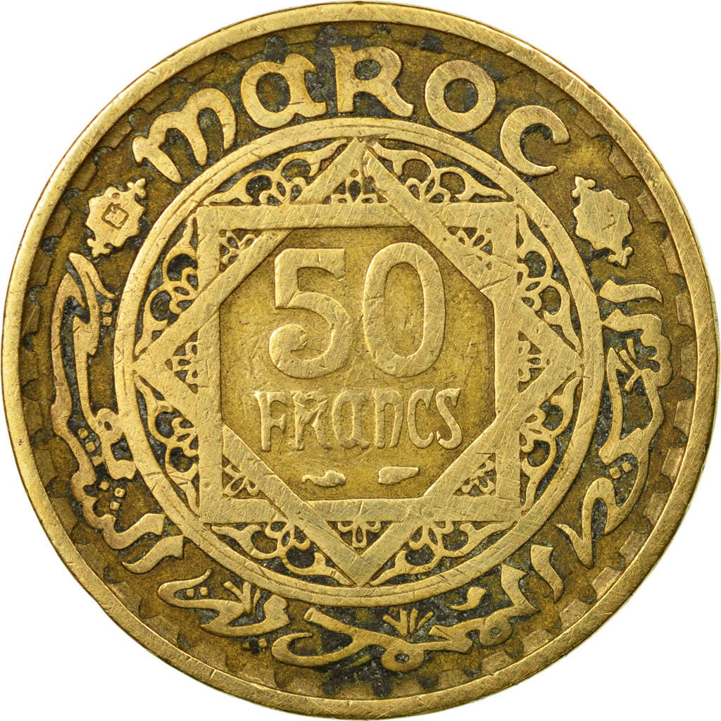 Moneta, Marocco, Mohammed V, 50 Francs, 1951, Paris, MB+, Alluminio-bronzo