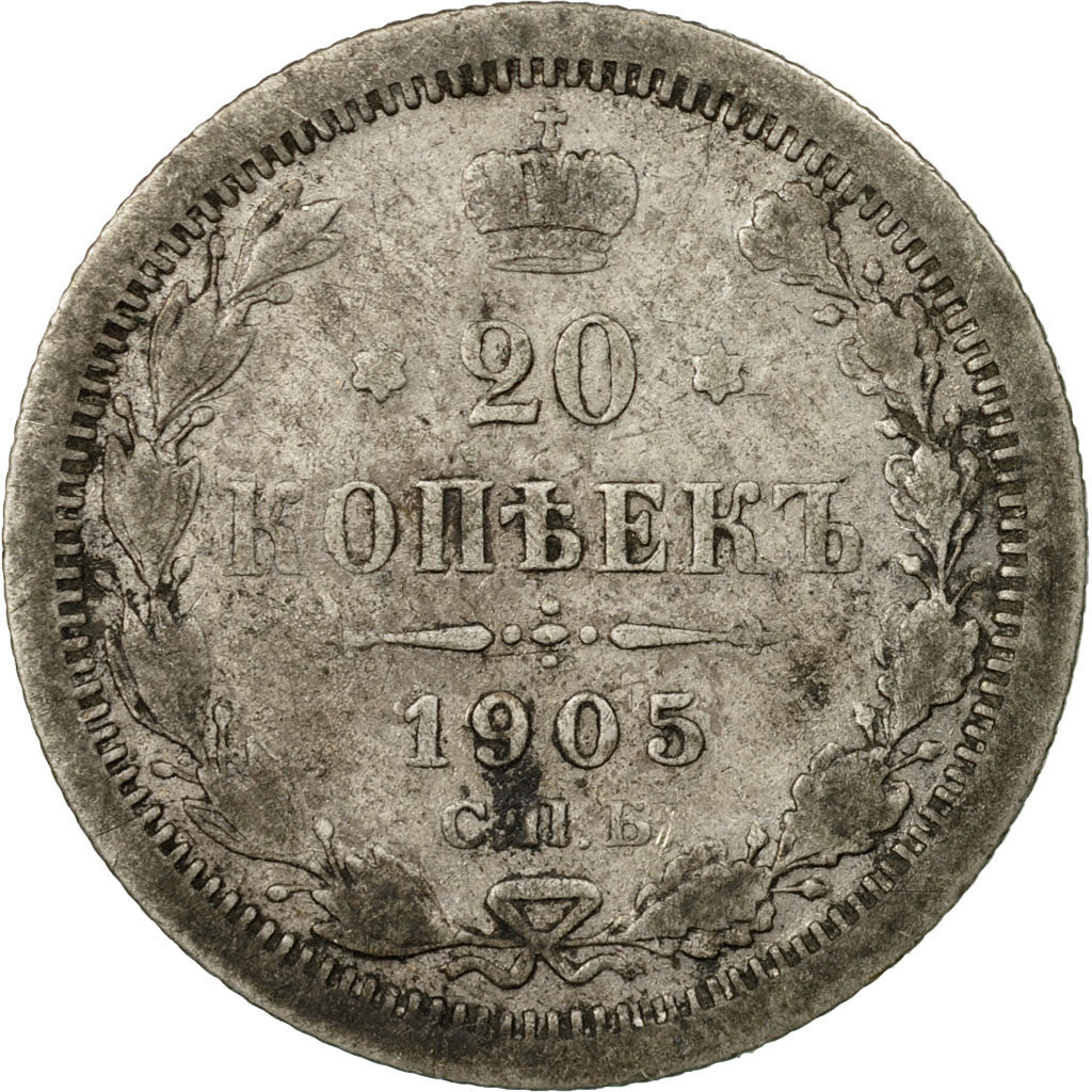 Munten, Rusland, Nicholas II, 20 Kopeks, 1905, Saint-Petersburg, ZG+, Zilver