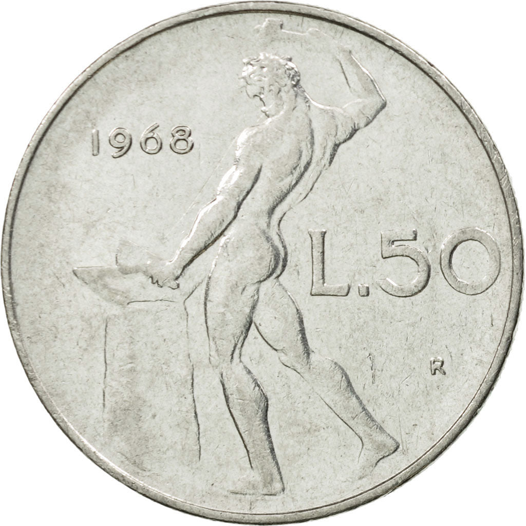 Coin, Italy, 50 Lire, 1968, Rome, EF(40-45), Stainless Steel, KM:95.1