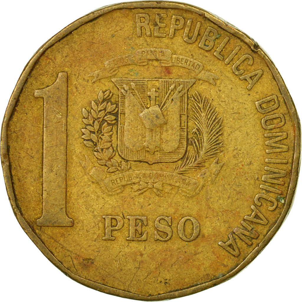 Coin, Dominican Republic, Peso, 1991, VF(20-25), Brass, KM:80.1