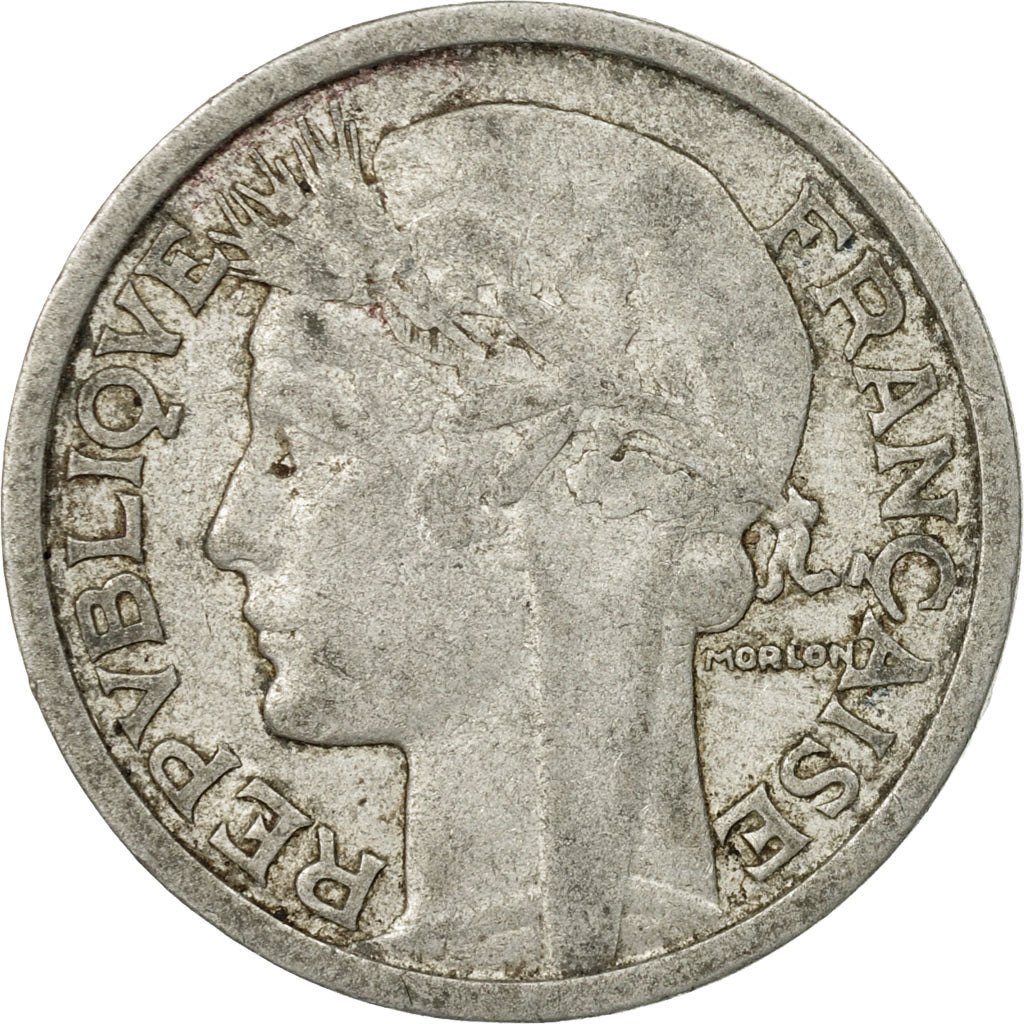 Moneda, Francia, Morlon, 2 Francs, 1946, Paris, BC+, Aluminio, KM:886a.1