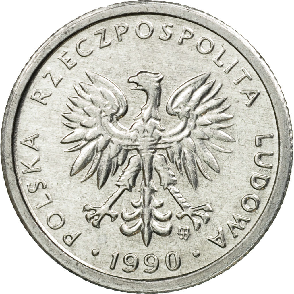 Coin, Poland, Zloty, 1990, Warsaw, AU(55-58), Aluminum, KM:49.3