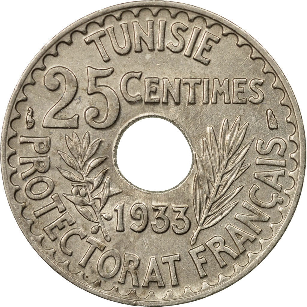 Coin, Tunisia, Ahmad Pasha Bey, 25 Centimes, 1933, Paris, MS(63)