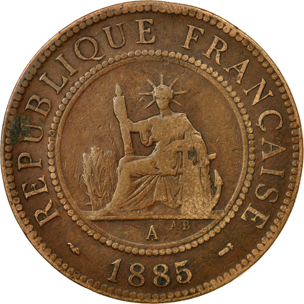Coin, FRENCH INDO-CHINA, Cent, 1885, Paris, VF(20-25), Bronze, KM:1