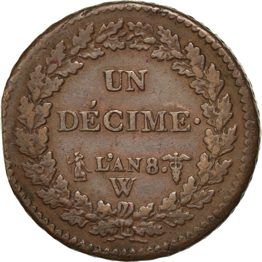 FRANCE, Dupré, Decime, 1799, Lille, KM #644.11, AU(50-53), Bronze, Gadoury #187a