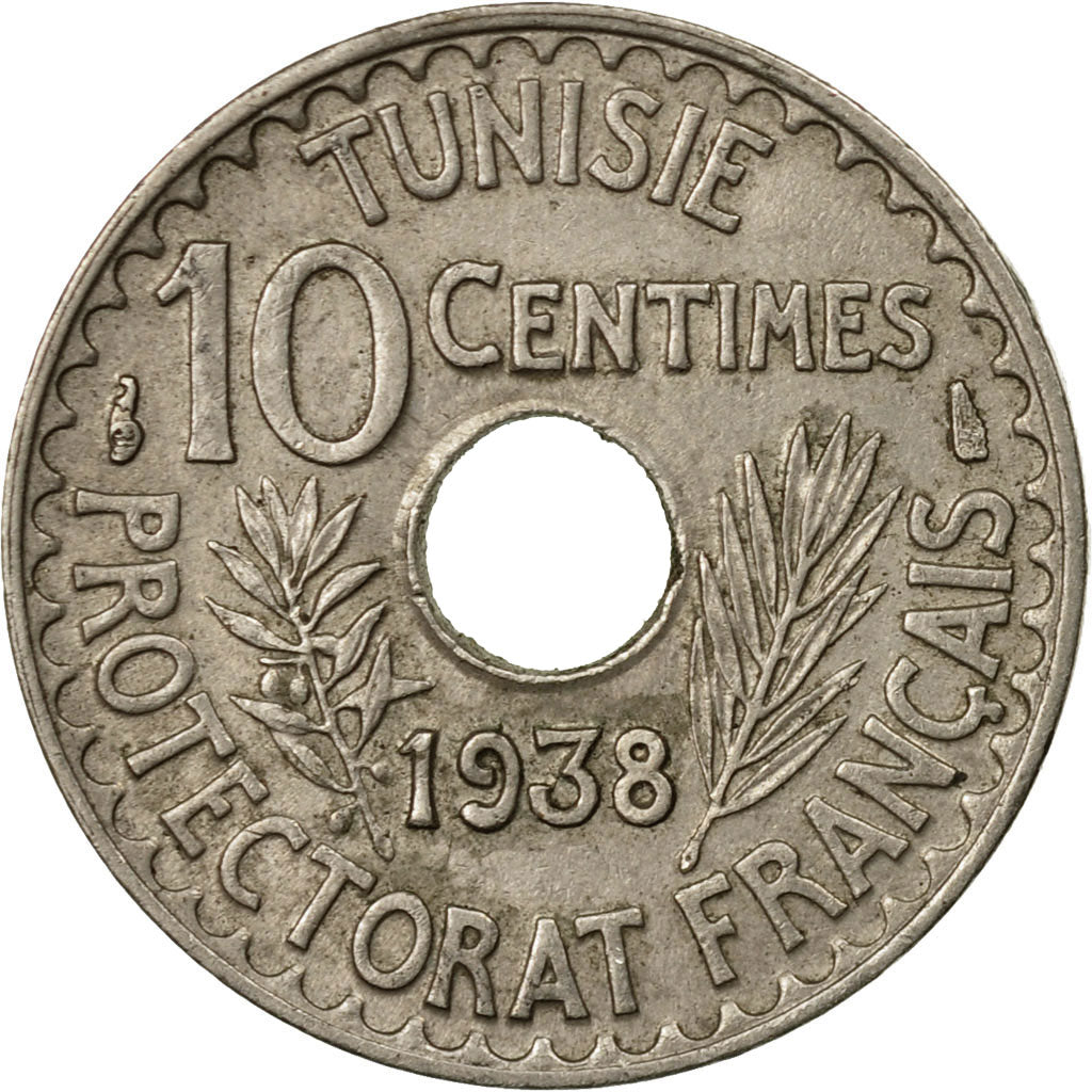 Coin, Tunisia, Ahmad Pasha Bey, 10 Centimes, 1938, Paris, EF(40-45)