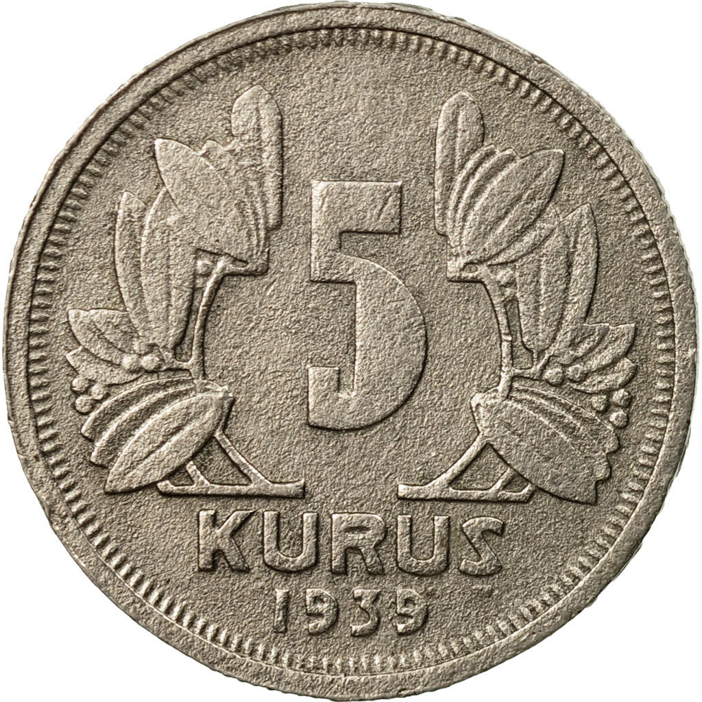 Coin, Turkey, 5 Kurus, 1939, EF(40-45), Copper-nickel, KM:862