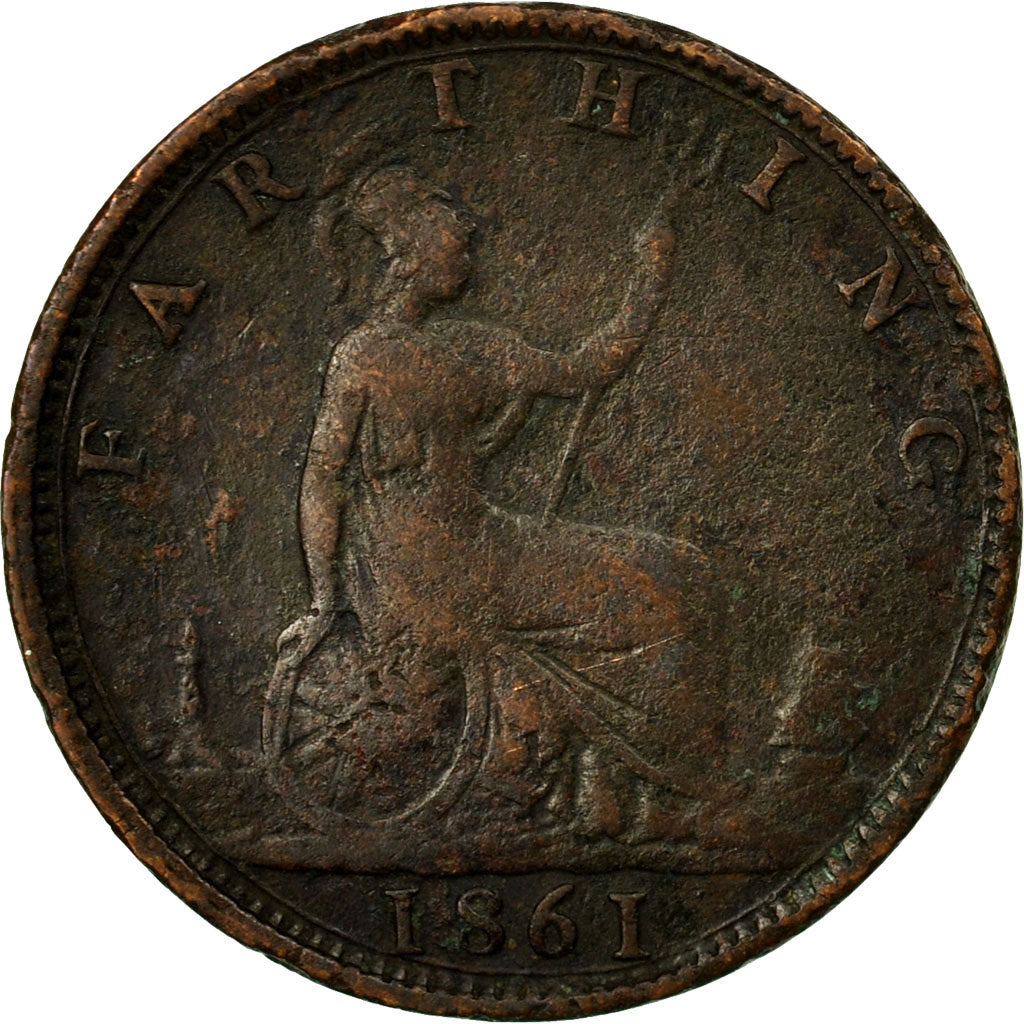 Coin, Great Britain, Victoria, Farthing, 1861, VF(20-25), Bronze, KM:747.2