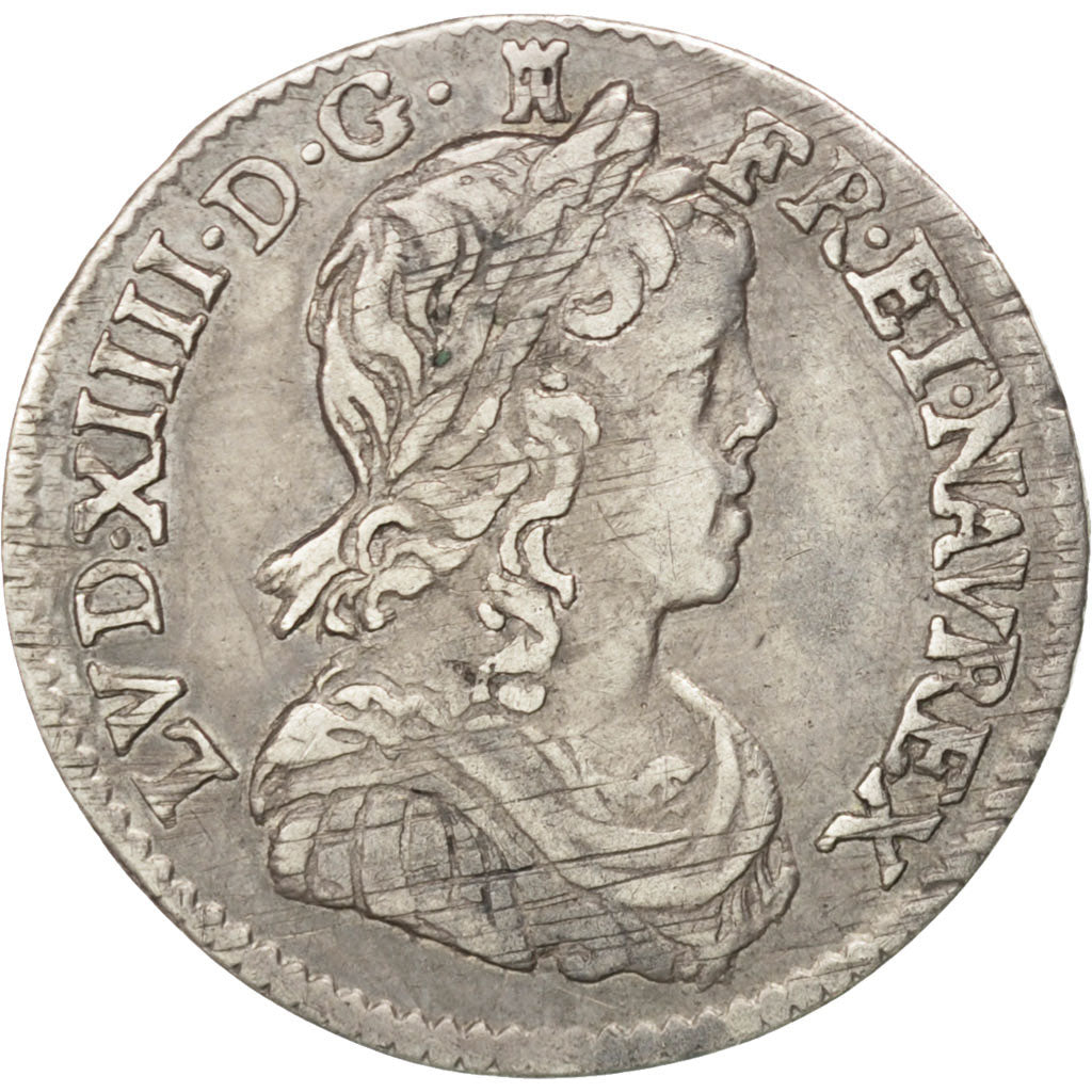 FRANCE, 1/12 Écu à la mèche longue, 1/12 ECU, 10 Sols, 1660, Limoges, KM #166.9,