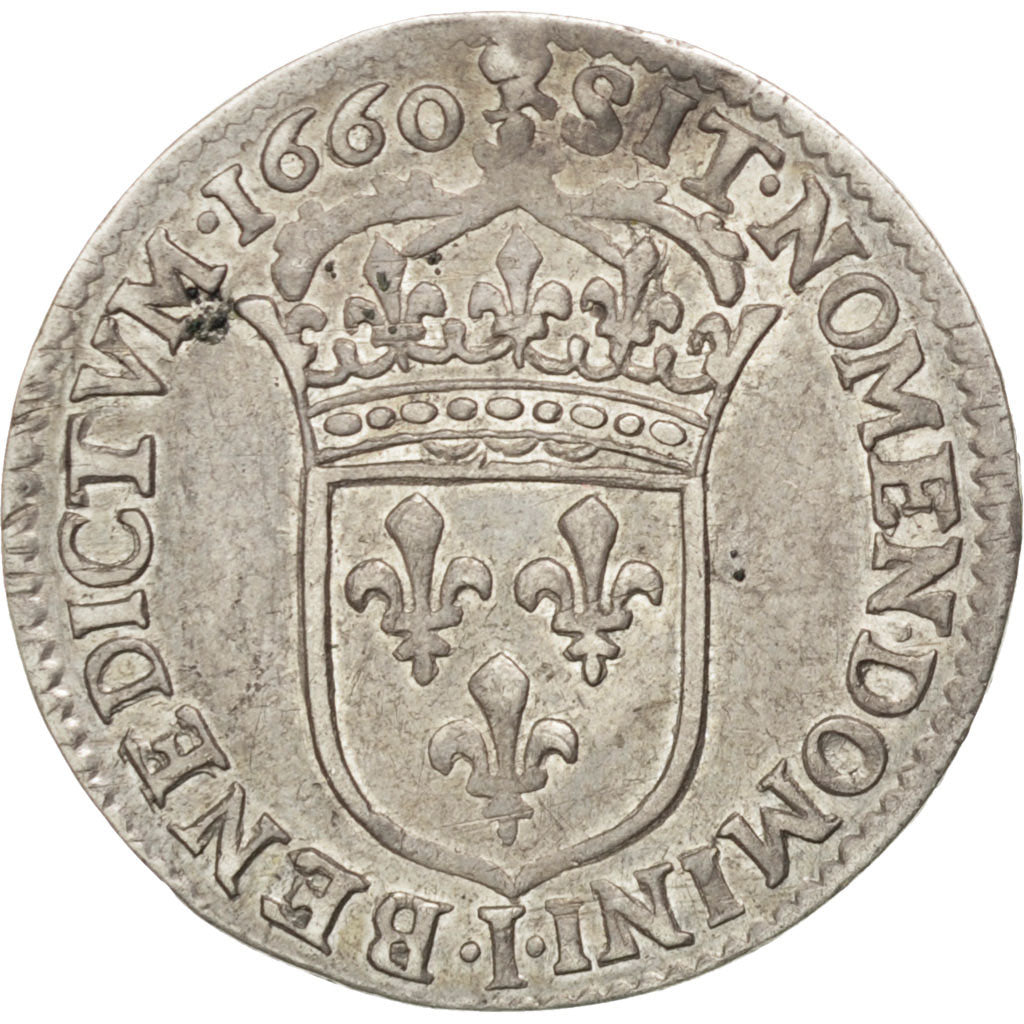 FRANCE, 1/12 Écu à la mèche longue, 1/12 ECU, 10 Sols, 1660, Limoges, KM #166.9,