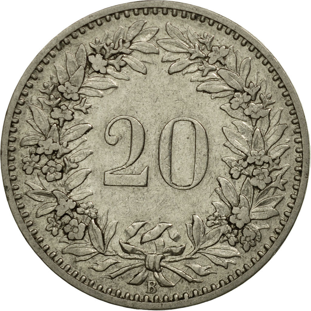Coin, Switzerland, 20 Rappen, 1893, Bern, EF(40-45), Nickel, KM:29
