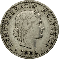 Coin, Switzerland, 20 Rappen, 1903, Bern, EF(40-45), Nickel, KM:29