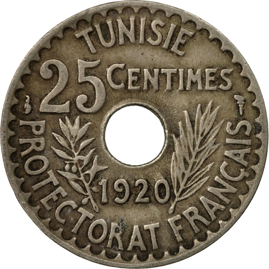 Coin, Tunisia, Muhammad al-Nasir Bey, 25 Centimes, 1920, Paris, EF(40-45)