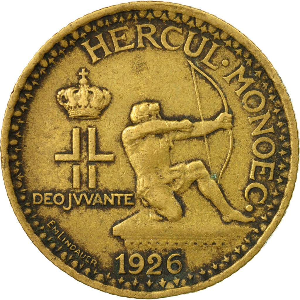Coin, Monaco, Louis II, 2 Francs, 1926, Poissy, EF(40-45), Aluminum-Bronze
