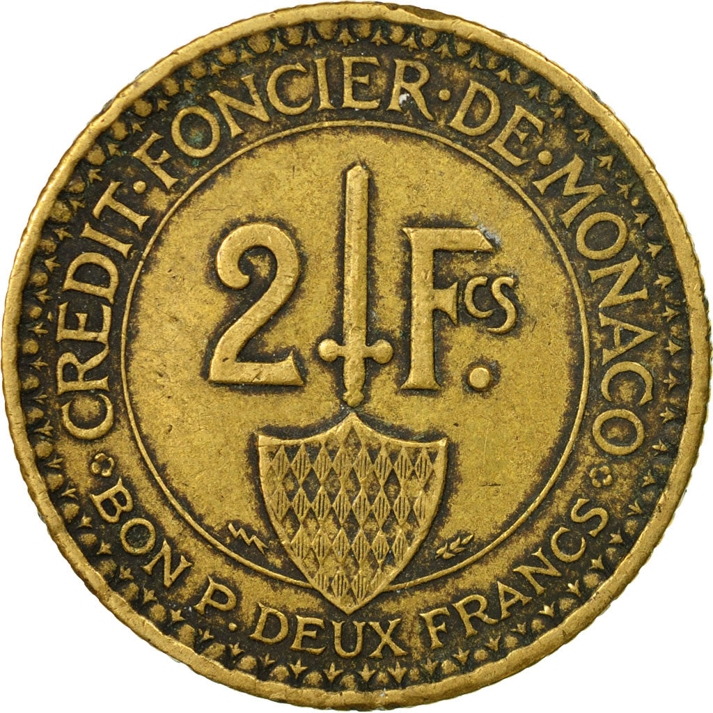 Coin, Monaco, Louis II, 2 Francs, 1926, Poissy, EF(40-45), Aluminum-Bronze